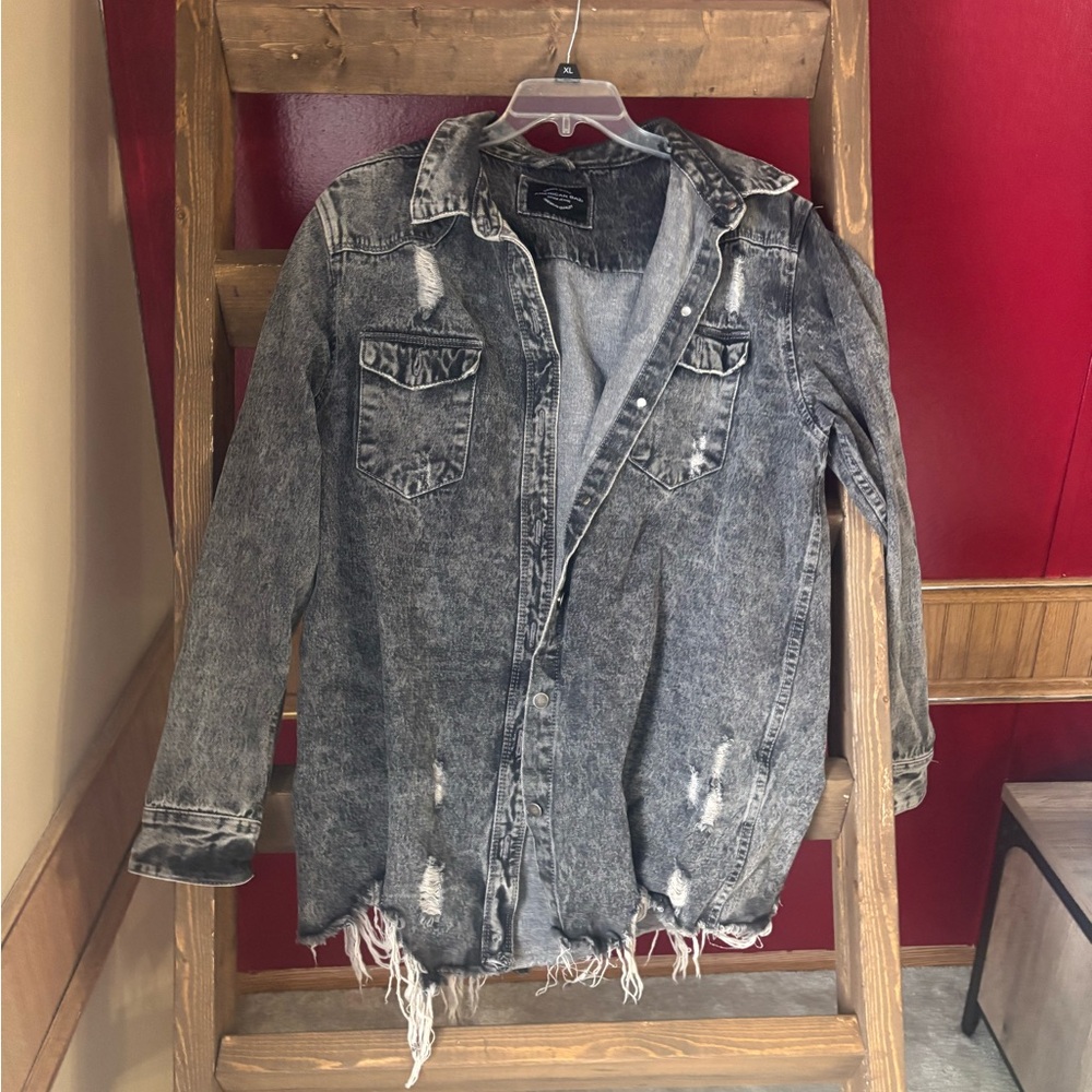 Distressed Black Denim Jacket